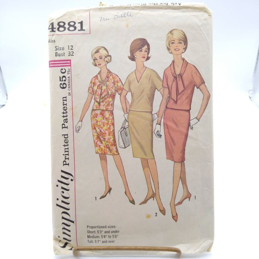 Vintage Sewing PATTERN Simplicity 4881, Misses 1960s Two-Piece Dress